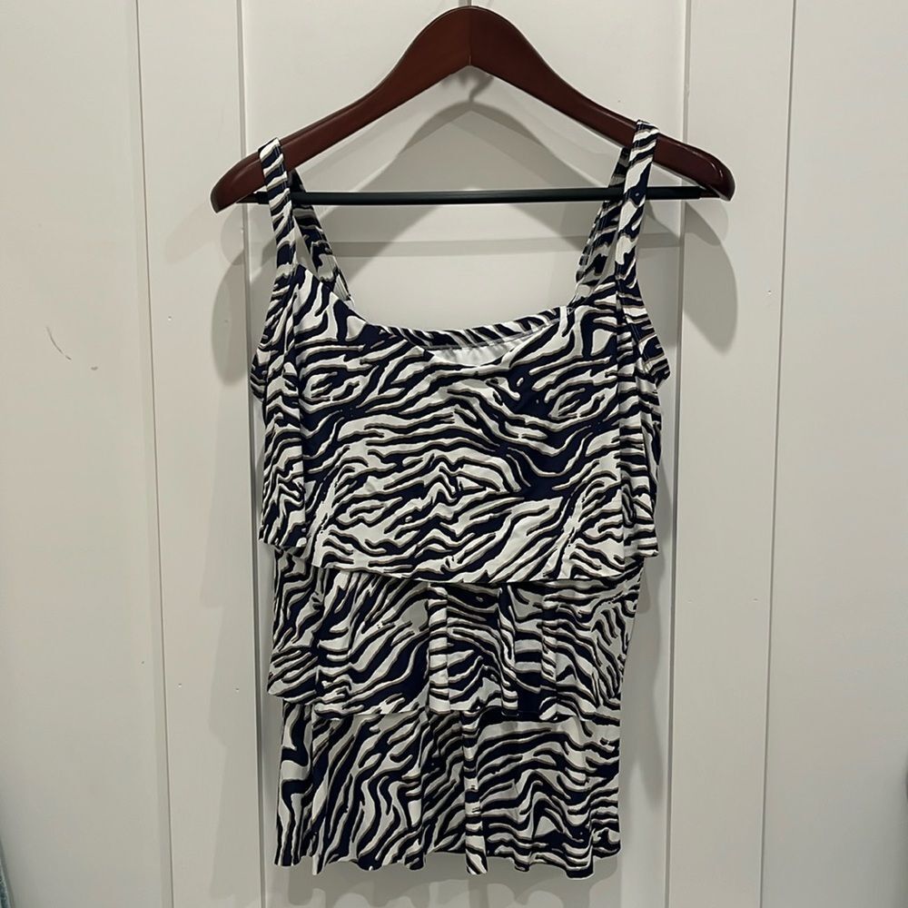 Beach House Black and White Zebra Print Swim Top